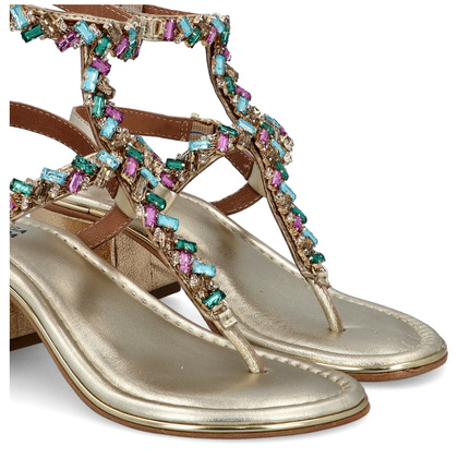 Zdobne sandały na obcasie - BOTTEGA SMERALDA 407CLC ZŁOTE