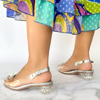 Sandały silikonowe na niskim obcasie - SCAVIOLA S-225 SREBRNE