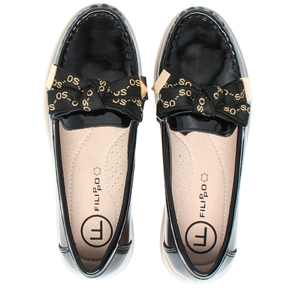 Skórzane półbuty z kokardą - FILIPPO DP6457/25 CZARNE