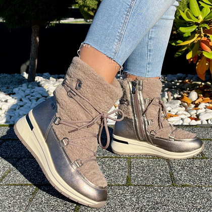 Śniegowce damskie z wiązaniem - CAPRICE 9-26222-43 ZŁOTE METALICZNE