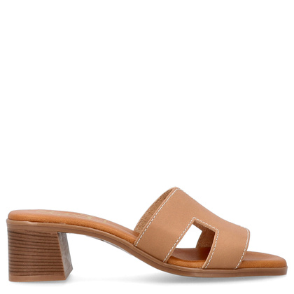 Skórzane klapki na obcasie - OH! MY SANDALS 5610 BRĄZOWE