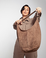 Torebka skórzana worek - TOSCANIO A284 CIEMNY BEŻ