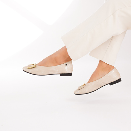 Skórzane baleriny z ozdobą - TUFFONI 2425019LL BEŻOWE