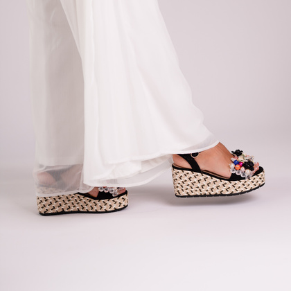 Modne sandały na koturnie - SCAVIOLA S-395 CZARNE