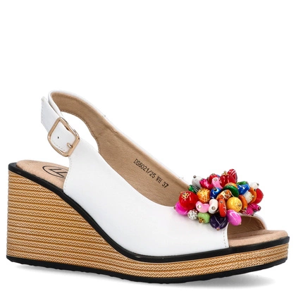 Skórzane sandały na koturnie - FILIPPO DS6021/25 BIAŁE