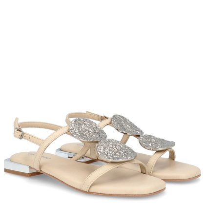 Skórzane sandałki z ozdobami - GIOSEPPO 72364 KREMOWE