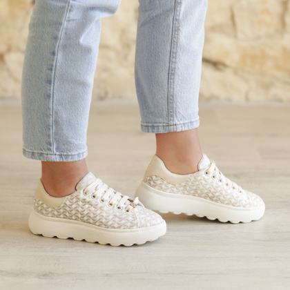 Lekkie sneakersy damskie - GEOX D.SPHERICA D55TCD BEŻOWE