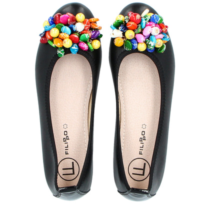 Skórzane baleriny z ozdobą - FILIPPO DP6159/24 CZARNE