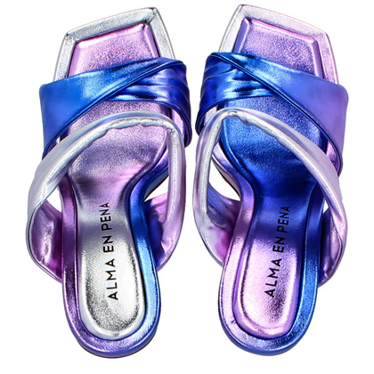 Hiszpańskie klapki na zdobnym obcasie - ALMA EN PENA V240504 FIOLETOWE