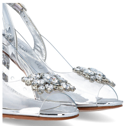 Sandały na modnym obcasie - SCAVIOLA S-208 SREBRNE