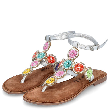 Skórzane sandały damskie - LAZAMANI LA75452 SREBRNE