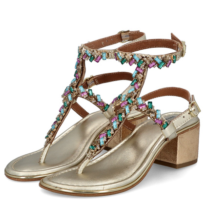 Zdobne sandały na obcasie - BOTTEGA SMERALDA 407CLC ZŁOTE