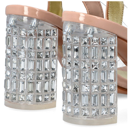 Transparentne sandały na zdobnym obcasie - SCAVIOLA S-233 BEŻOWE