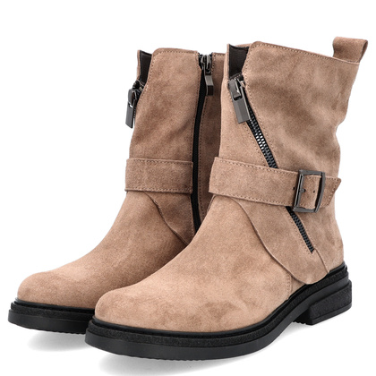 Płaskie botki ze skóry - TYMOTEO G1067 BEŻOWE