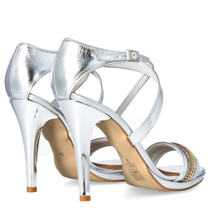 Sandały z cyrkoniami na szpilce - TYMOTEO P1015 SREBRNE