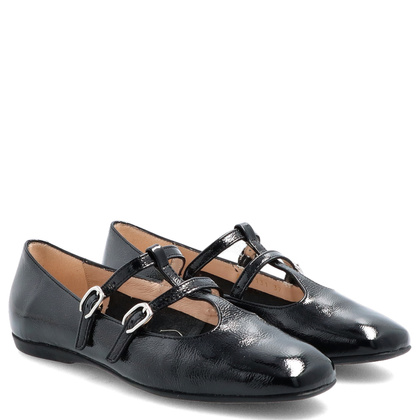 Hiszpańskie baleriny z paskami - WONDERS A-86131 CZARNE