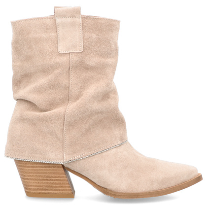 Zamszowe kowbojki z wywijaną cholewką - TYMOTEO G1073 BEŻOWE