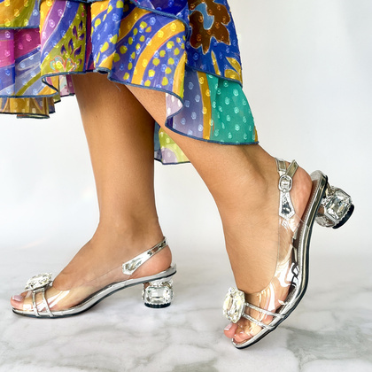 Silikonowe sandały na ozdobnym obcasie - SCAVIOLA S-241 SREBRNE