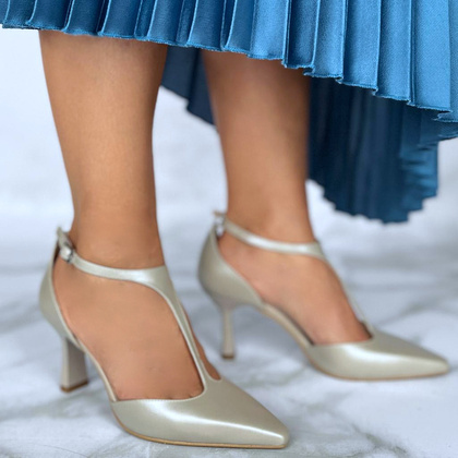 Czółenka ślubne z paskami - KOTYL 9007 PERŁOWE