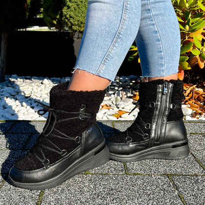 Śniegowce damskie z wiązaniem - CAPRICE 9-26222-43 CZARNE