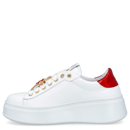 Sneakersy skórzane premium - GIO+ PIA300A BIAŁO-CZERWONE
