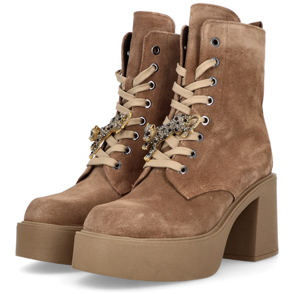 Sznurowane botki ze skóry - KARINO 5323 BRĄZOWE