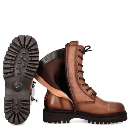 Sznurowane workery skórzane - JARGE OLIVIERA 48 BRĄZOWE