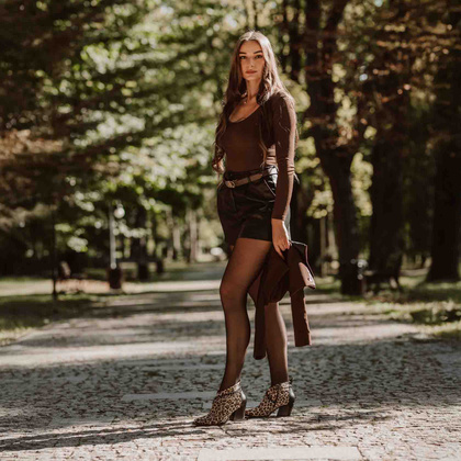 Krótkie kowbojki ze skóry - TYMOTEO G1069 PANTERKA