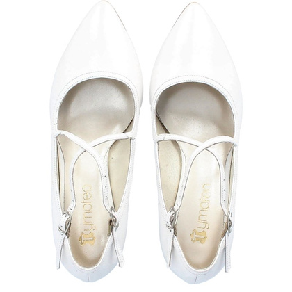 Pełne czółenka z paskami - TYMOTEO BARG PERŁOWO BIAŁE