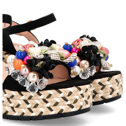 Modne sandały na koturnie - SCAVIOLA S-395 CZARNE