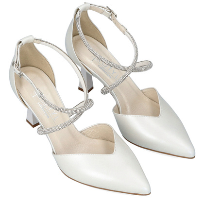 Szpilki ślubne z błyszczącymi paseczkami - KOTYL 3713 ECRU PERŁOWE