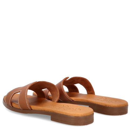 Wygodne klapki ze skóry - OH! MY SANDALS 5566 BRĄZOWE