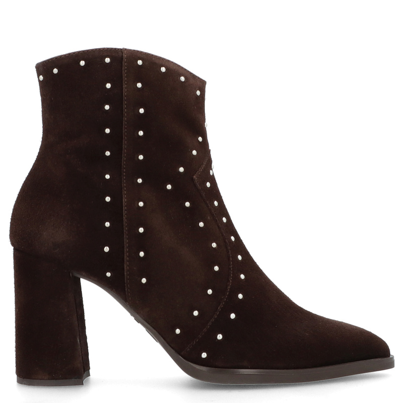 Skórzane botki na słupku - WONDERS M-5431 BRĄZOWE