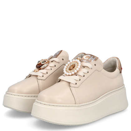 Sneakersy skórzane z ozdobą - CHEBELLO 4411 JASNY BEŻ