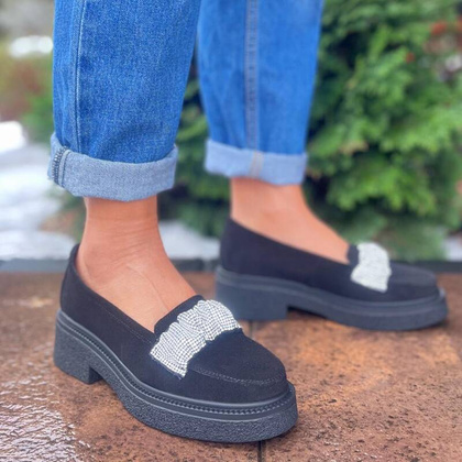 Eleganckie mokasyny z ozdobą - TYMOTEO L1055 CZARNE