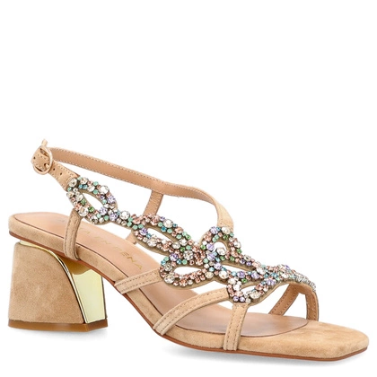 Hiszpańskie sandały na słupku - ALMA EN PENA V240715  BEŻOWE