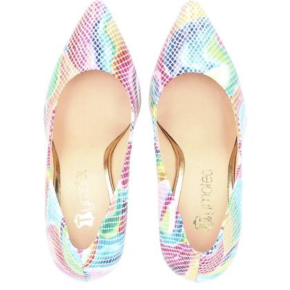 Skórzane czółenka na słupku - TYMOTEO DEAR KOLOROWE