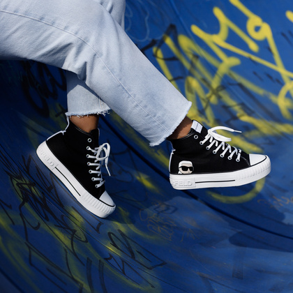 Trampki damskie za kostkę - KARL LAGERFELD KAMPUS MAX KL60450N CZARNE