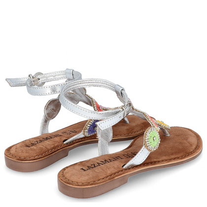 Skórzane sandały damskie - LAZAMANI LA75452 SREBRNE
