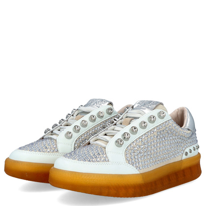 Błyszczące sneakersy damskie - EKP 3929K BIAŁE