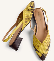 Plecione czółenka damskie na niskim obcasie - GIOSEPPO 79267 LIIMONKOWE