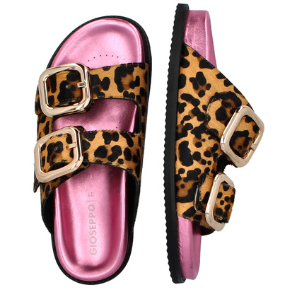 Skórzane klapki damskie - GIOSEPPO 75453 PANTERKA