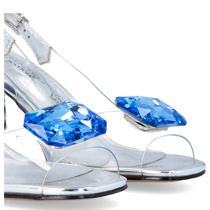 Sandały na efektownym obcasie - SCAVIOLA S-217 SREBRNO-SZAFIROWE