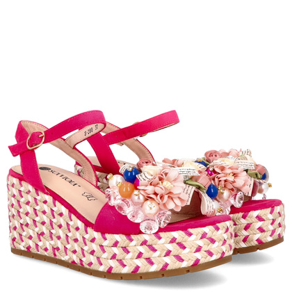 Modne sandały na koturnie - SCAVIOLA S-398 FUKSJA