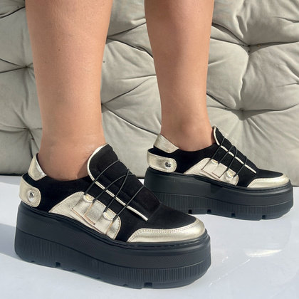 Sneakersy na lekkiej podeszwie - TYMOTEO R1001 CZARNO-ZŁOTE