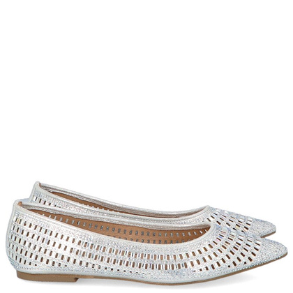 Błyszczące balerinki ślubne - MENBUR 20742 SREBRNE