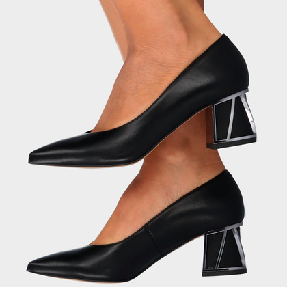 Skórzane czółenka w szpic - KOTYL 5435 CZARNE