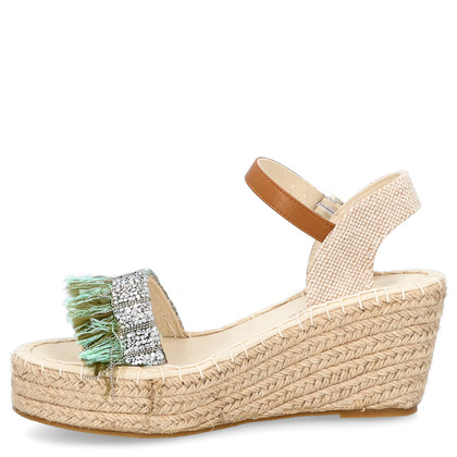 Hiszpańskie sandały na koturnie - SIMÓ SASTRE SS22/BX9232/VE BEŻOWO ZIELONE