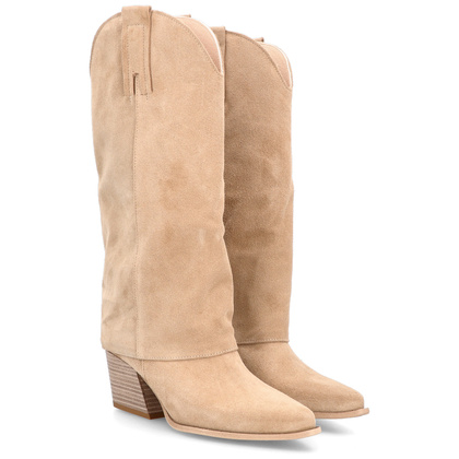 Wysokie kowbojki ze skóry - TYMOTEO L1057 BEŻOWE