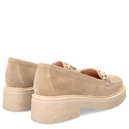 Skórzane mokasyny z klamrą - TYMOTEO L1053 BEŻOWE